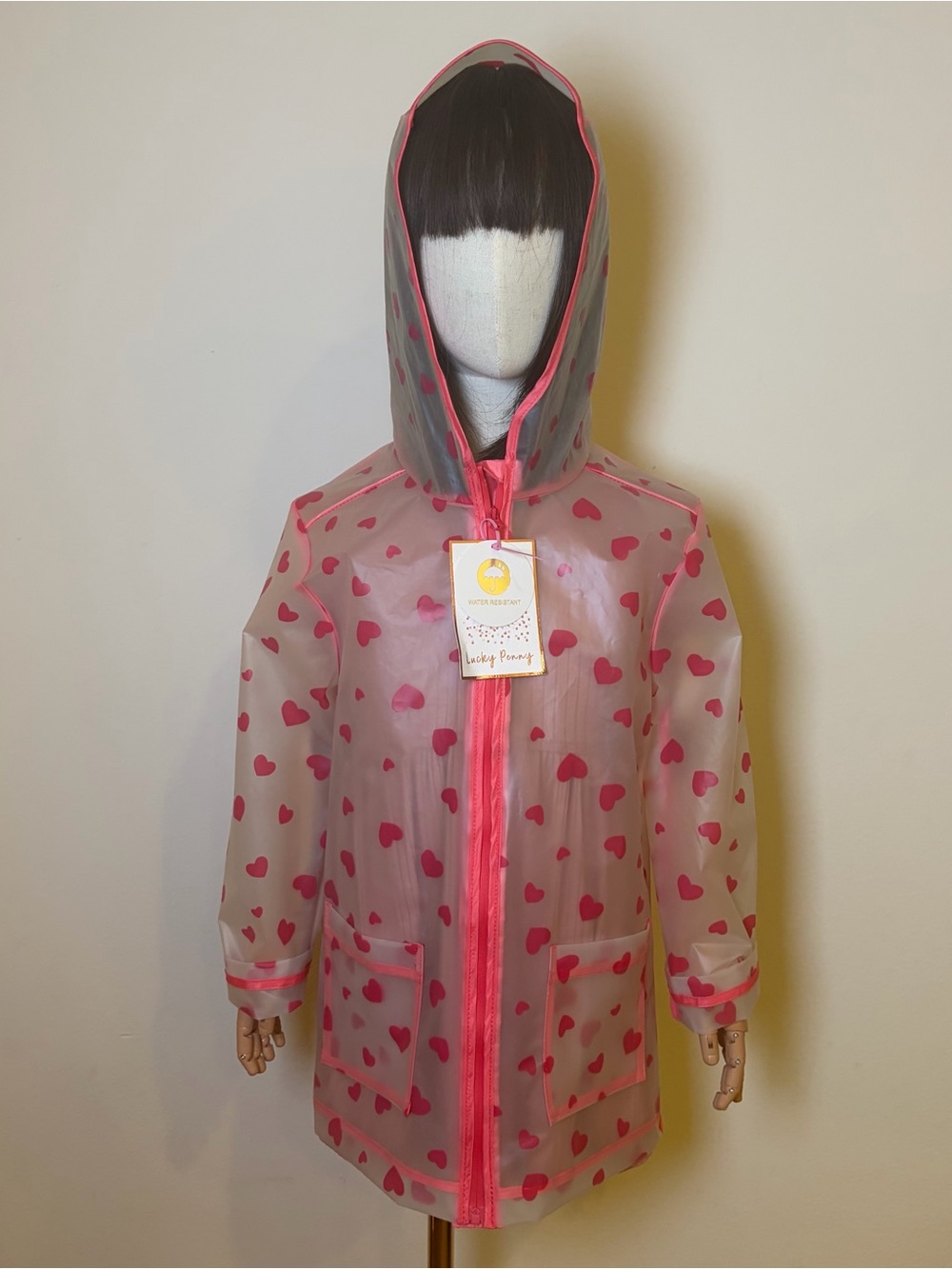 Lucky Penny Girls Transparent Heart Raincoat Jacket Size 6